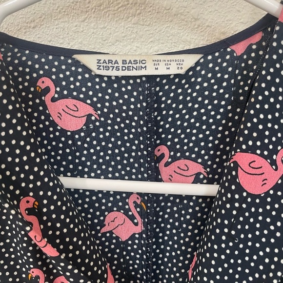 Zara Black Pink Swan Pleated Romper with Pockets Size Medium - Picture 6 of 13